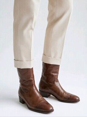 Brown Leather Men's Mid-Calf Boots